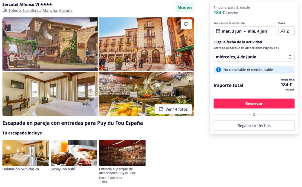 Sercotel Alfonso VI Entrada Puy du Fou España + Hotel descuento pack combinado Hotel + Entradas Puy du Fou España Sercotel Alfonso VI, hotel en Toledo oferta pack Puy du Fou+ Hotel. Disfruta de la oferta de escapada a Puy du Fou Toledo. Ahora es fácil y económico ir con los packs de Puy du Fou Toledo con entradas y hotel. Hotel más entradas a Puy du Fou Toledo. Entrada + Hotel Puy du Fou ofertas hotel + entradas a Puy du Fou España precios imbatibles alojamiento en Puy du Fou. Hoteles baratos cerca de Puy du Fou Toledo hotel 2x1 Puy du Fou Toledo